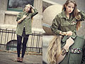 Like Autumn Leaves - Green Parka Rhinestone Pocket, Weeken, Skirt (studded), Zara, Leggins, H&M, Shoes, H&M, Mulitcoloured watch, Weeken, Bangle, H&M, Faustine Lara, Germany