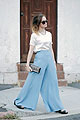 BETTER DAYS - White Silky T-Shirt, Weeken, Pastel Blue Palazzo Pants, ASOS, Heels-wedges, Weeken, Izzy Bea, Australia