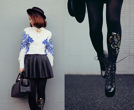 Amazing embroidery shirt & tights, Shan Shan, Boots, Weeken, Tigths, Weeken, Bags, Weeken, Shirts, Weeken, Skirts, Weeken, Shan Shan, 