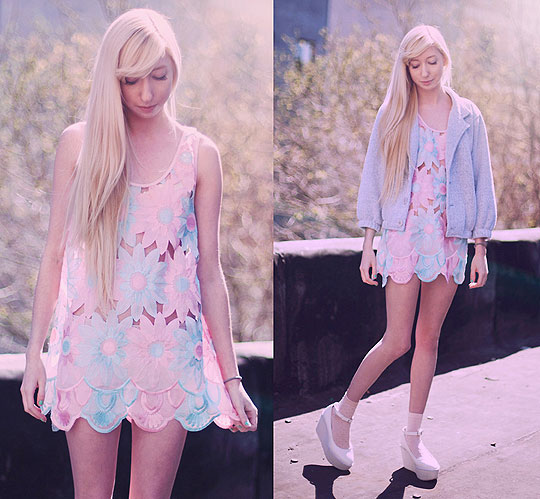 Springtime Pastels, Elle Ribera, Floral Festival Dress, Weeken, Blazer, American Apparel, Platform shoes, Weeken, Elle Ribera, 