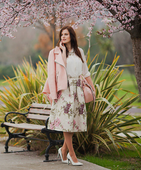 PINK BLOOMING, Viktoriya Sener, JACKET, Christian Dior, NECKLACE, Yves Saint Laurent, CREAM BLOUSE, Zara, MIDI SKIRT, Valentino, BAG, Rebecca Minkoff, Viktoriya Sener, 