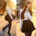 Black and white, WHITE SWEATER, H&M, LEATHER SKIRT, Weeken, WATCH, Zara, Ariadna Majewska, Poland