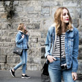 Denim on denim. , JACKET, Beautiful lady, JEANS, NE, BAG, AS, TIPHAINE P, Switzerland