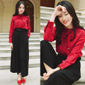 Wide Leg + Bowtie, BELTED WIDE LEG HIGH WAIST PANTS, VASTO, BOWKNOT COLLAR ELEGANT SHIRT, VASTO, Rosa, China