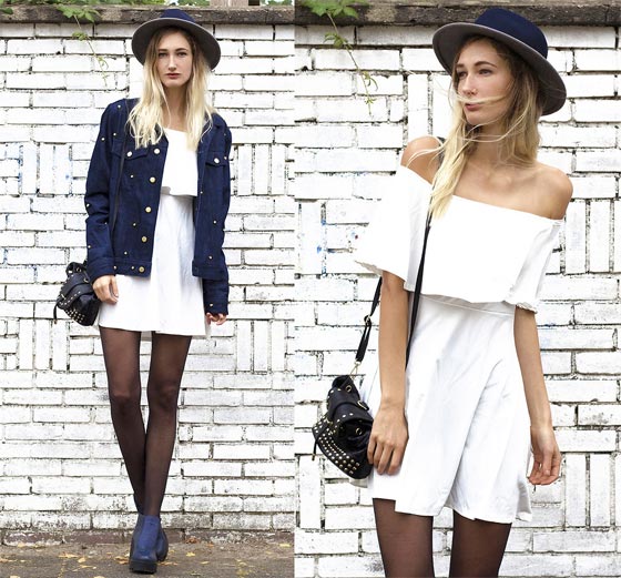 Rigorous, Eva Velt, Dress, Weeken, Studded Jacket, ASOS, Hat, ASOS, Bag, Weeken, Blue Heels, H&M, Eva Velt, 