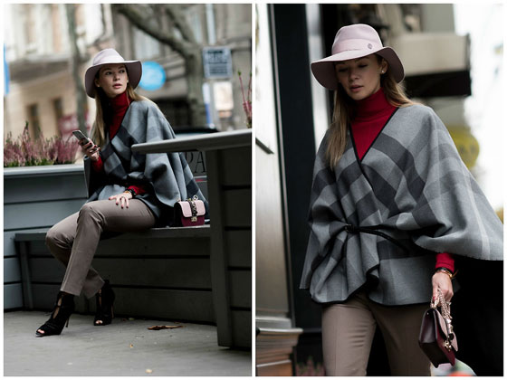 London style on Kyiv street - Cape, Burberry, Bag, Valentino, Trousers, Weeken, Hat, Maison Michel, Turtleneck sweater, Weeken, Shoes, Weeken, Anastasiia Masiutkina, Ukraine