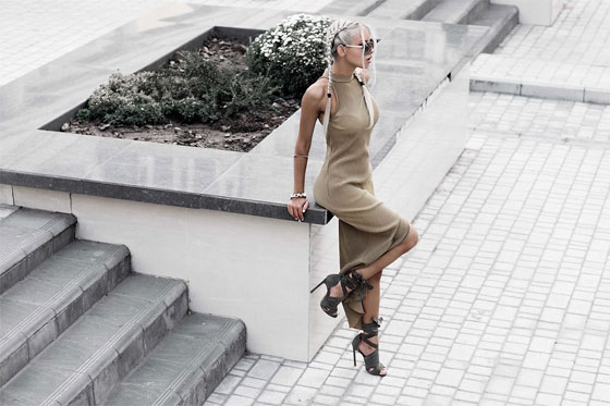 How to wear pleated dress - Pleated Dress With High Split, Weeken, Khaki wrap up sandals, Weeken, Kristina Dolinskaya, Ukraine