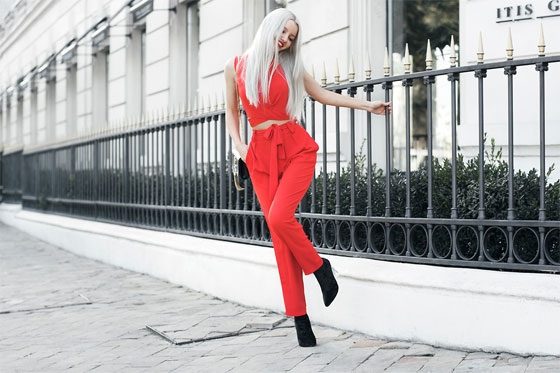 How to wear red - Red crop top, Weeken, Red high waist trousers, Weeken, Kristina Dolinskaya, Ukraine