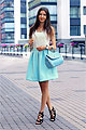 Sky Blue Fashion in Los Angeles - Bag, Weeken, Black Heels-wedges, Weeken, Blue Skirt, Weeken, White Top, Weeken, Ann Grigorieva, Russia