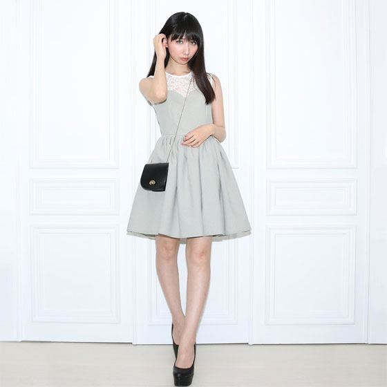 Gray Dress - Gray Dress, Weeken, Black Shoulder Bag, Weeken, Heels, Weeken, Otto Lillian, Japan