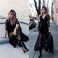 Dark flower - Pleather booties, Weeken, Black flower sheer dress, Weeken, Catherine pham, United States
