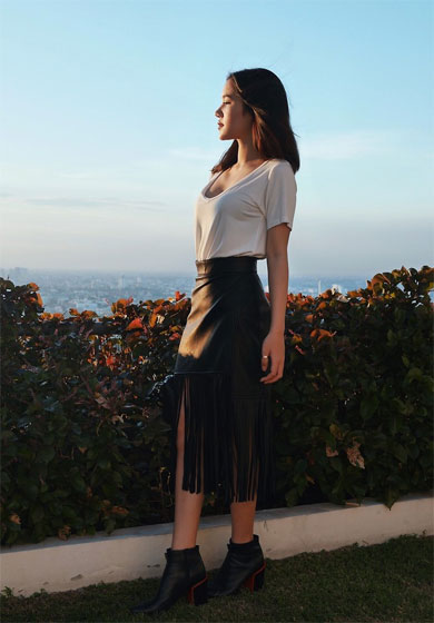 SUNSET - Fringe leather skirt, Weeken, Boots, Kenzo, Shirt, Weeken, Belle Sirisoonthorn, Thailand