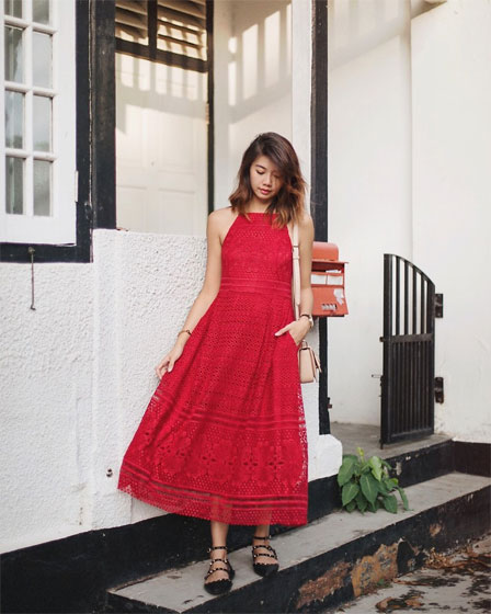 RED LACE - Dress, Weeken, Bag, Weeken, Flats, Weeken, Amelyn B, Singapore