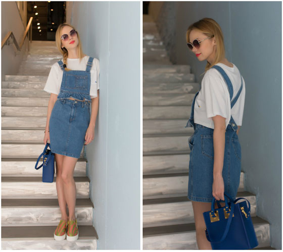 Denim street style!, Anastasiia Masiutkina, Steve J. denim skirt and top, Weeken, Sophie Hulme bag, Weeken, Aperlai shoes, Weeken, Anastasiia Masiutkina, 