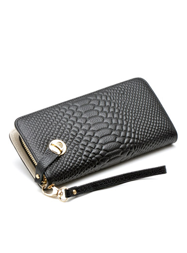 Long leather zipper wallet crocodile pattern hand Long leather zipper wallet crocodile pattern hand