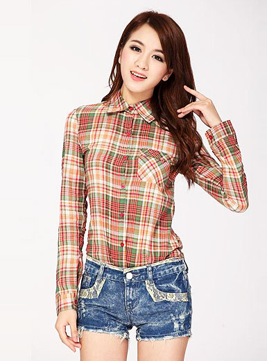 Summer long sleeve plaid shirt