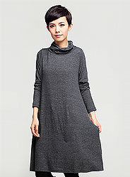 Autumn simple loose piles collar long-sleeved dress Large Hem