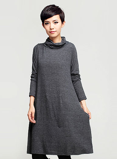 Autumn simple loose piles collar long-sleeved dress Large Hem Autumn simple loose piles collar long-sleeved dress Large Hem