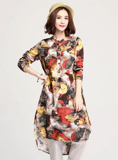 New fashion printed long lotus type swing dress