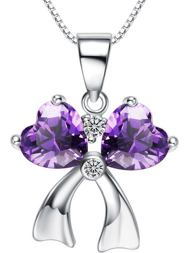 Sterling Silver Necklace Amethyst CZ Platinum Zircon Pendant Pendant with Chain Necklace