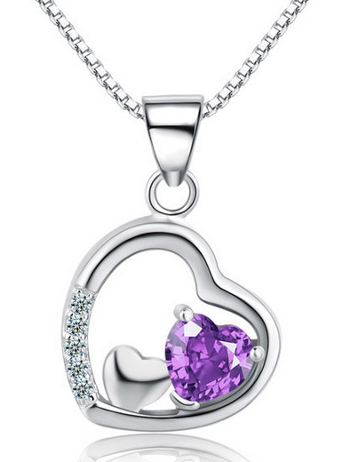 Anti-allergy micro-drop pendant love heart amethyst