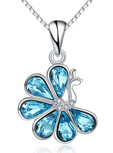 925 sterling silver European and American Choi Po crystal peacock necklace pendant accessories 925 sterling silver European and American Choi Po crystal peacock necklace pendant accessories