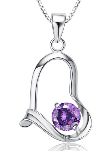 Purple Diamond Heart Pendant in Sterling Silver Purple Diamond Heart Pendant in Sterling Silver