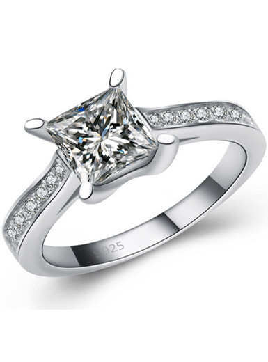 925 Sterling Silver Rings Fashion Four Prongs Diamond Rings