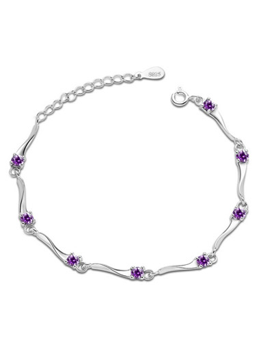 Heart - Shaped Amethyst Bracelet in Sterling Silver