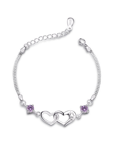 Heart-Shaped Amethyst Bracelet in Sterling Silver