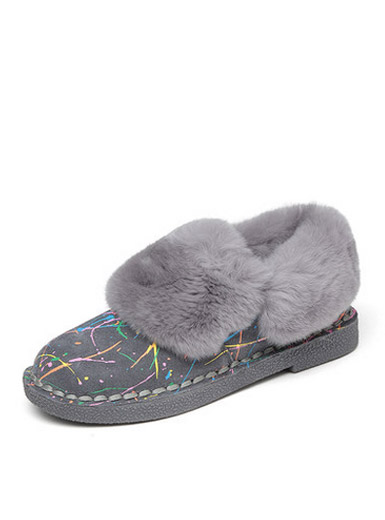Daphne comfort cowhide face low-heeled personality graffiti plush boots Daphne comfort cowhide face low-heeled personality graffiti plush boots