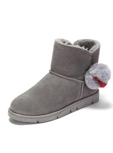 Vivifleurs winter frosted flat with sweet hair ball decorated snow boots