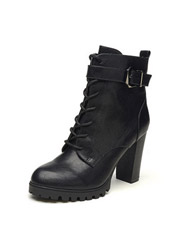 Daphne high-heeled round side zipper belt buckle Martin boots