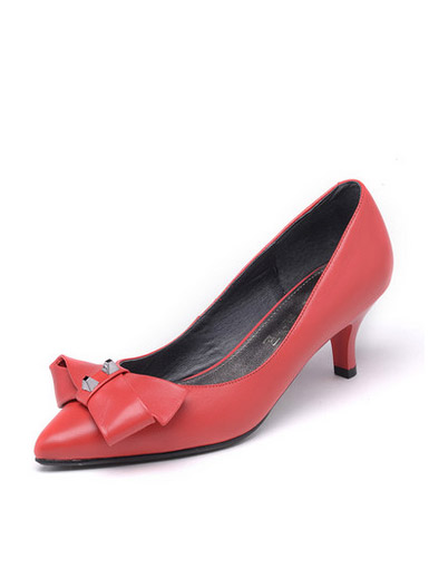 Daphne new comfortable pointed bow shallow leather female high heels Daphne new comfortable pointed bow shallow leather female high heels