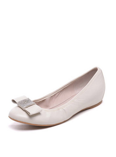 Daphne new round bow flat leather with low-heeled shoes